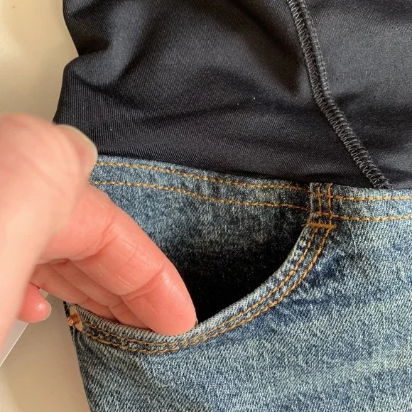 Isabel Maternity Shorts Size 8 Blue Jean Maternity Shorts Crossover Panel NWT - Picture 2 of 12